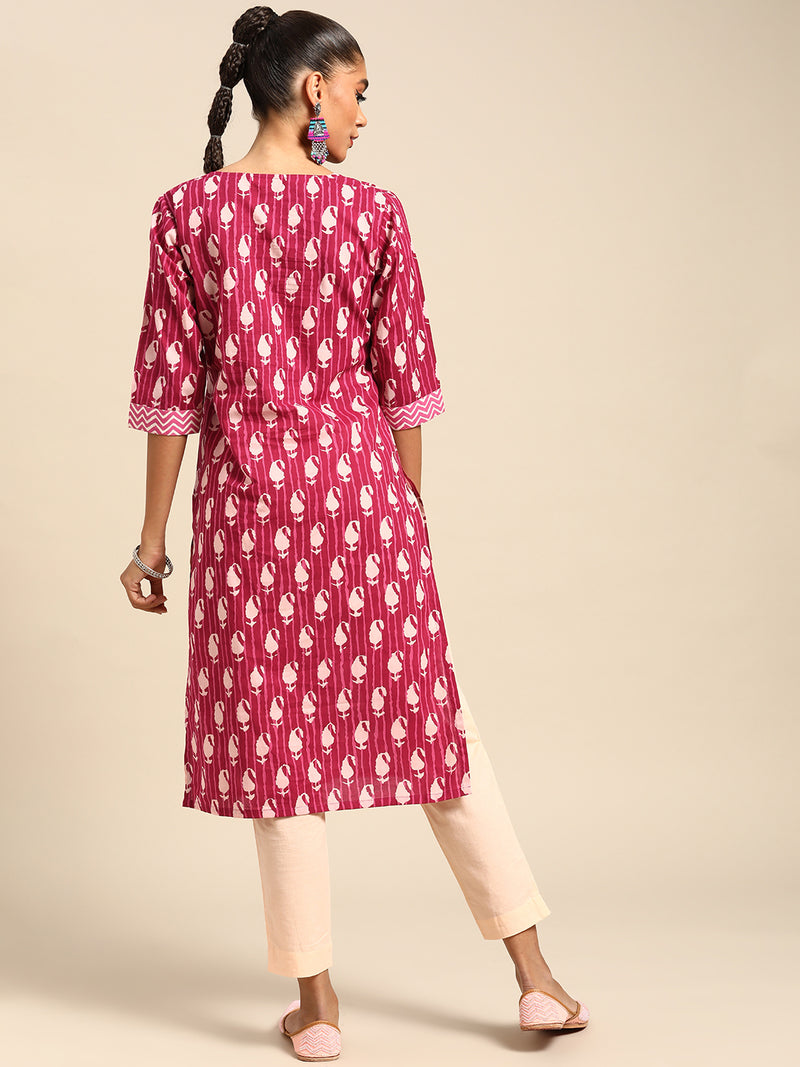 Pink Printed Cotton Kurta