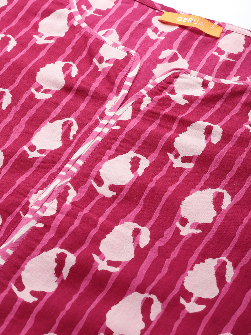 Pink Printed Cotton Kurta