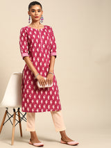 Pink Printed Cotton Kurta