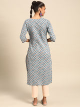 Blue Printed Cotton Kurta