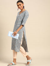 Blue Printed Cotton Kurta
