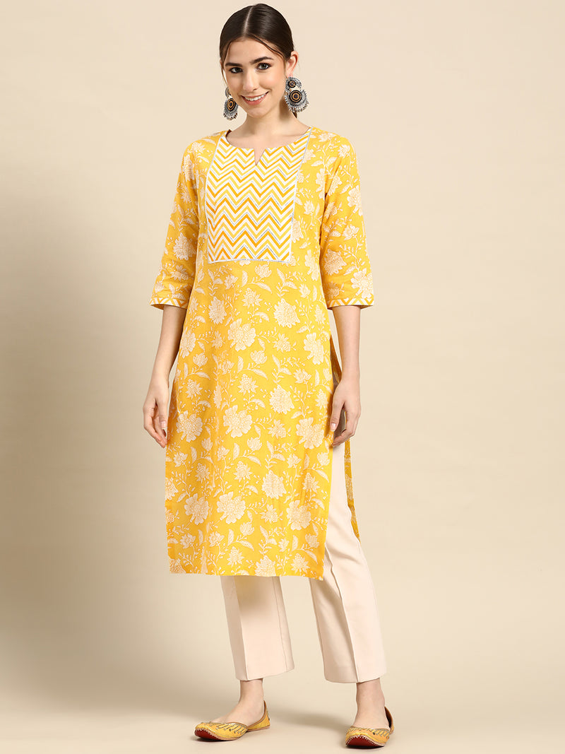 Yellow Yoke Design Cotton Kurta