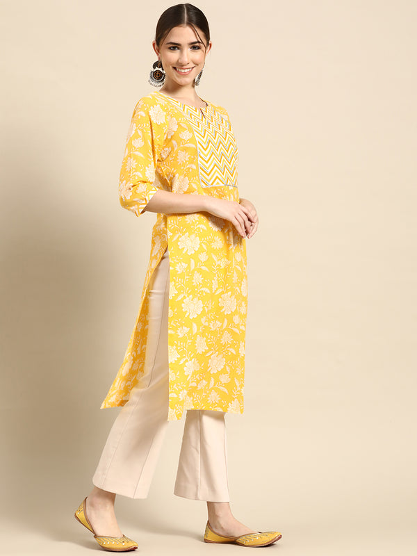 Yellow Yoke Design Cotton Kurta