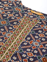 Navy Blue Printed Cotton Kurta