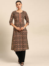 Black Printed Cotton Kurta
