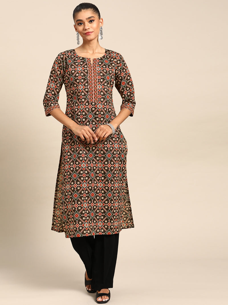 Black Printed Cotton Kurta