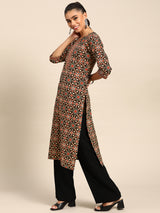 Black Printed Cotton Kurta