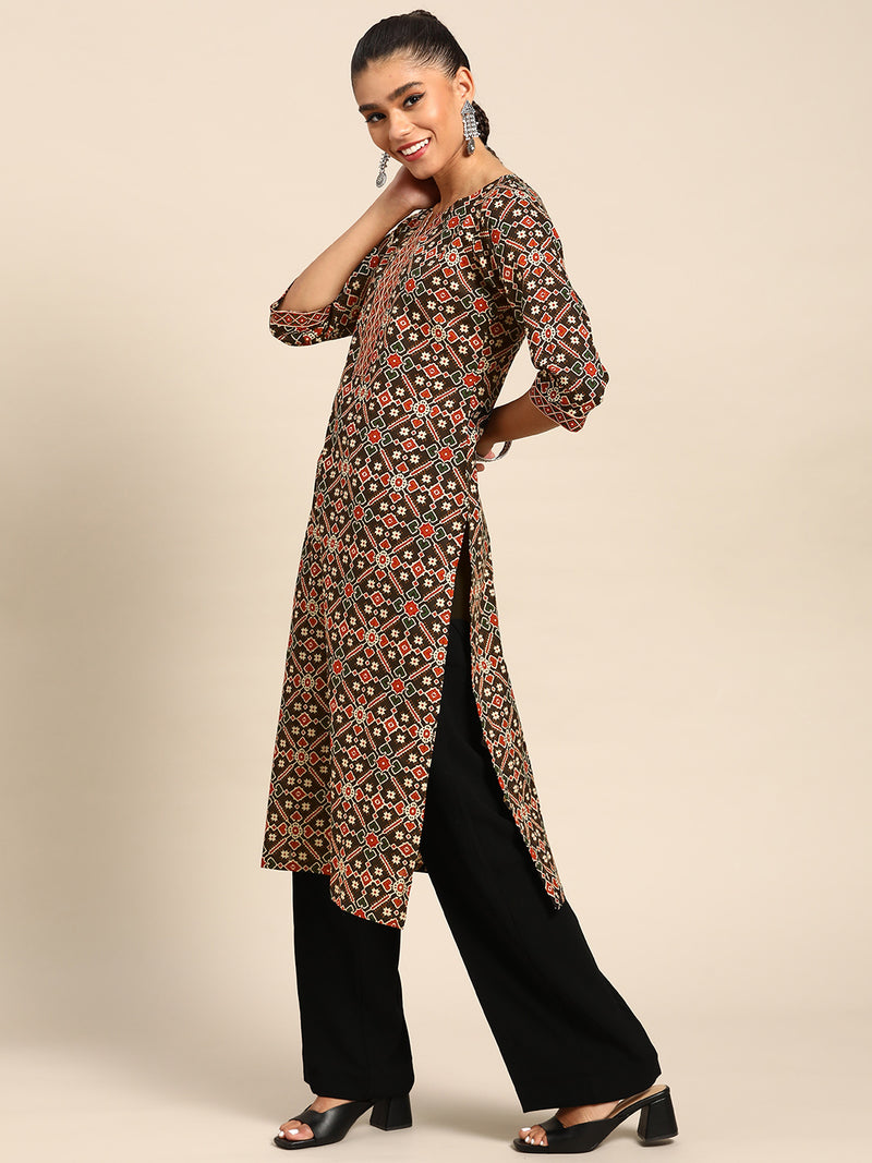 Black Printed Cotton Kurta