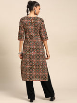 Black Printed Cotton Kurta