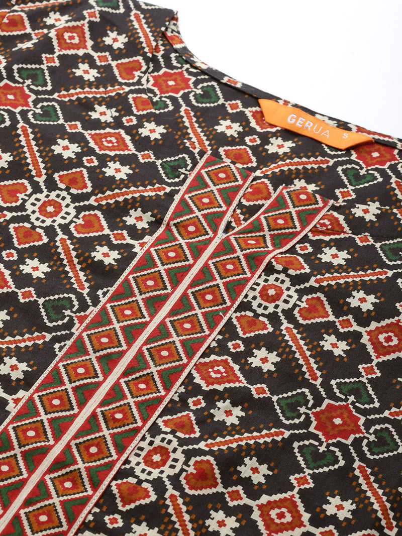 Black Printed Cotton Kurta