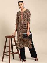 Black Printed Cotton Kurta