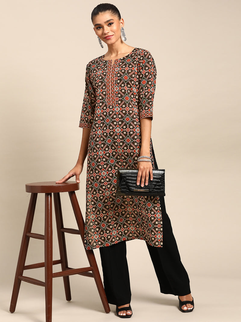 Black Printed Cotton Kurta