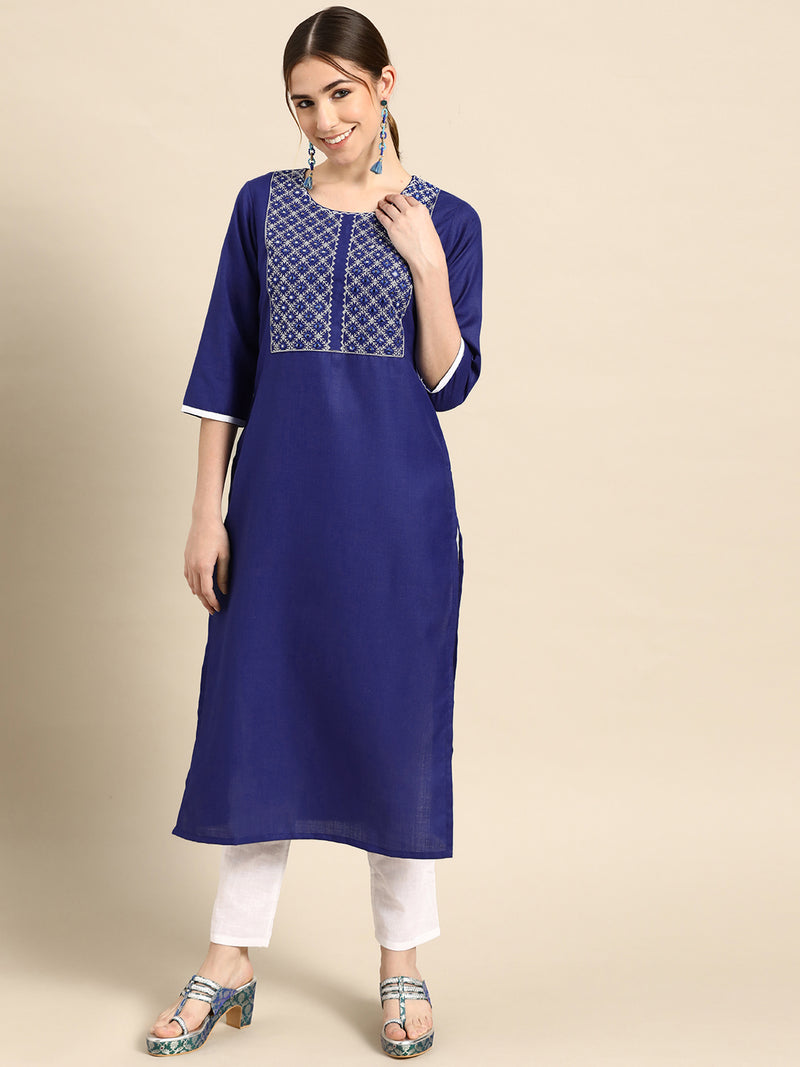 Blue Yoke Design Cotton Kurta