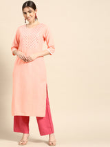 Pink Yoke Design Cotton Kurta