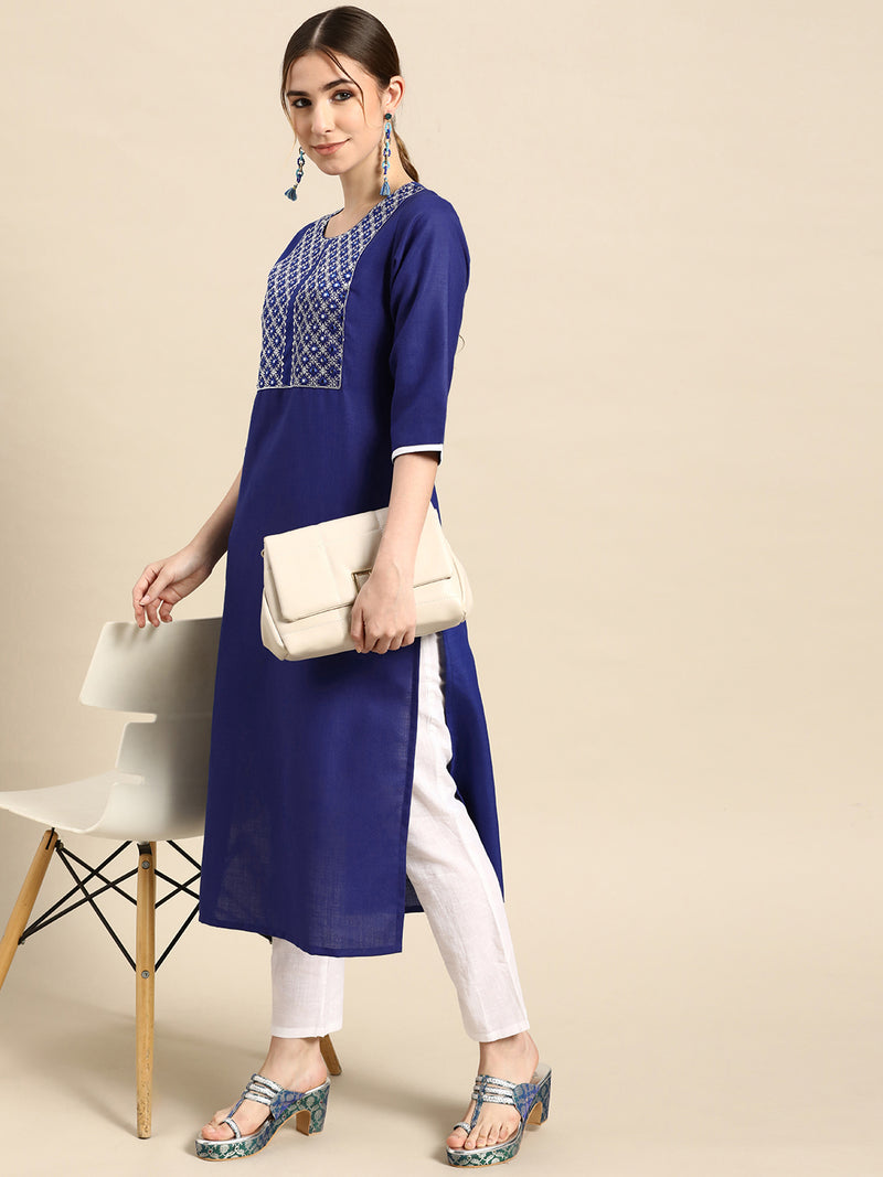 Blue Yoke Design Cotton Kurta