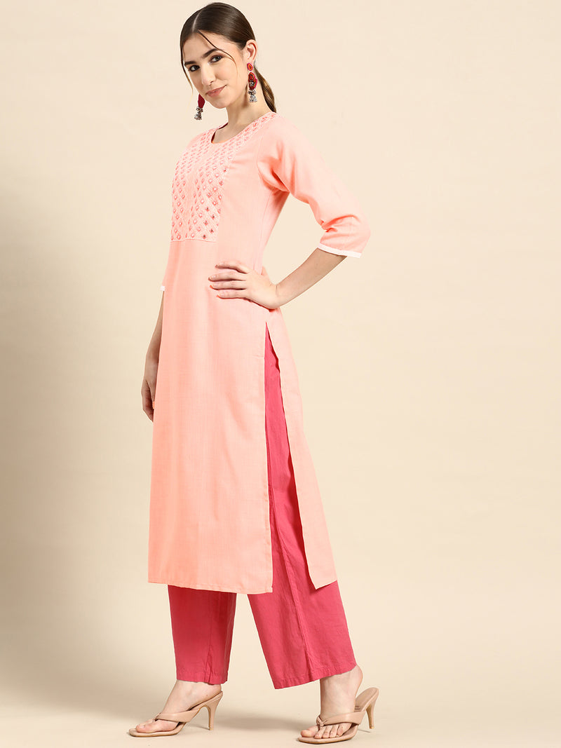 Pink Yoke Design Cotton Kurta