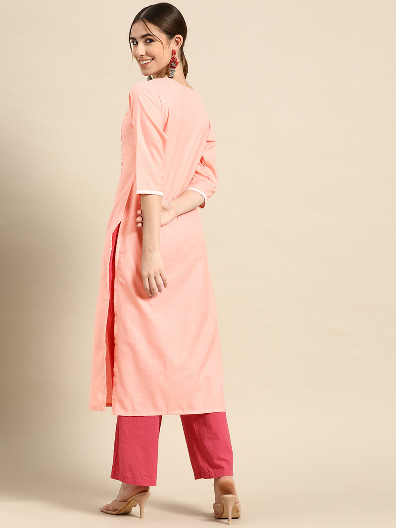 Pink Yoke Design Cotton Kurta