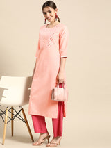 Pink Yoke Design Cotton Kurta