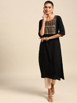 Black Yoke Design Viscose Rayon Kurta