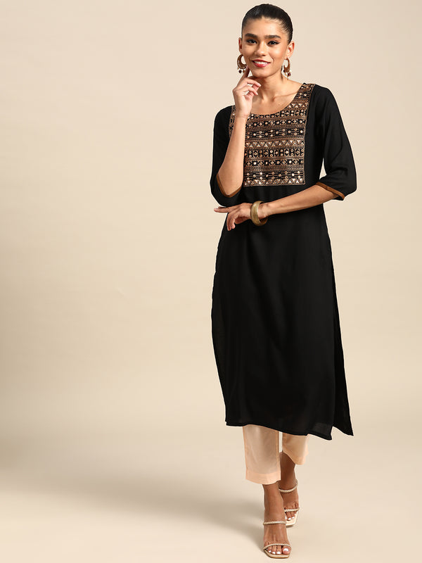 Black Yoke Design Viscose Rayon Kurta