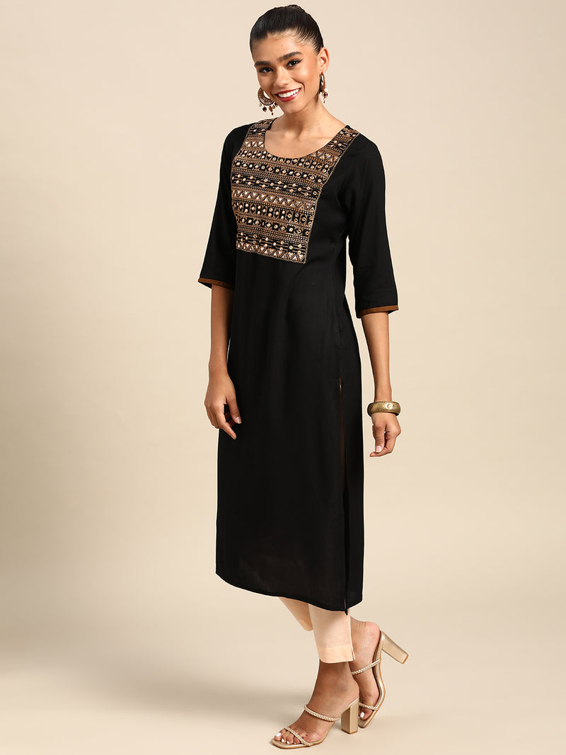 Black Yoke Design Viscose Rayon Kurta