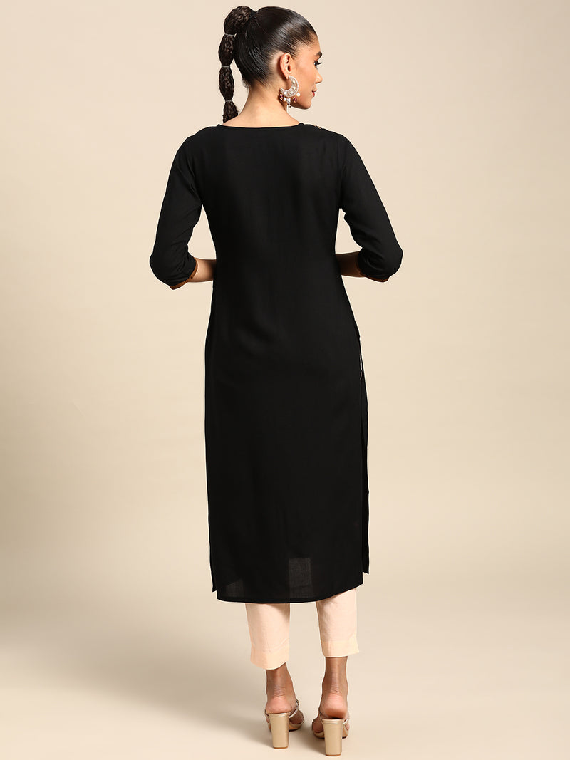 Black Yoke Design Viscose Rayon Kurta