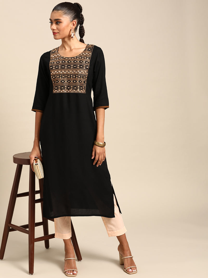 Black Yoke Design Viscose Rayon Kurta