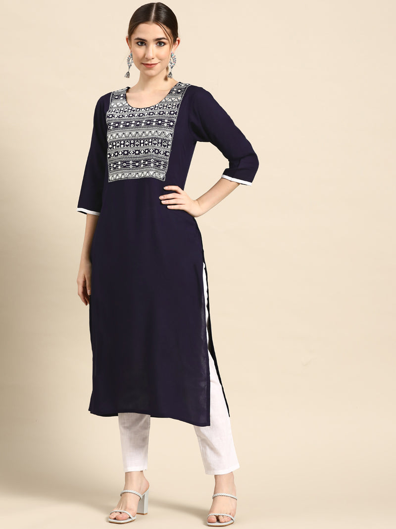 Blue Yoke Design Viscose Rayon Kurta