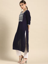 Blue Yoke Design Viscose Rayon Kurta