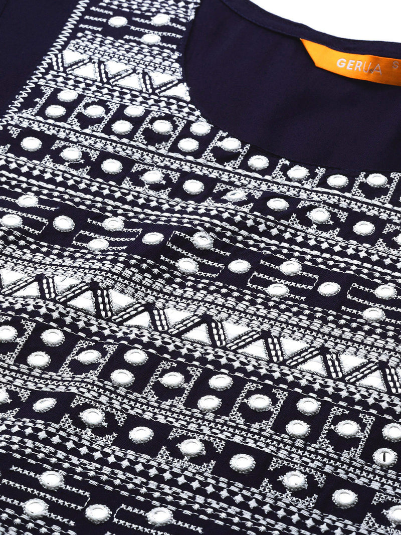 Blue Yoke Design Viscose Rayon Kurta