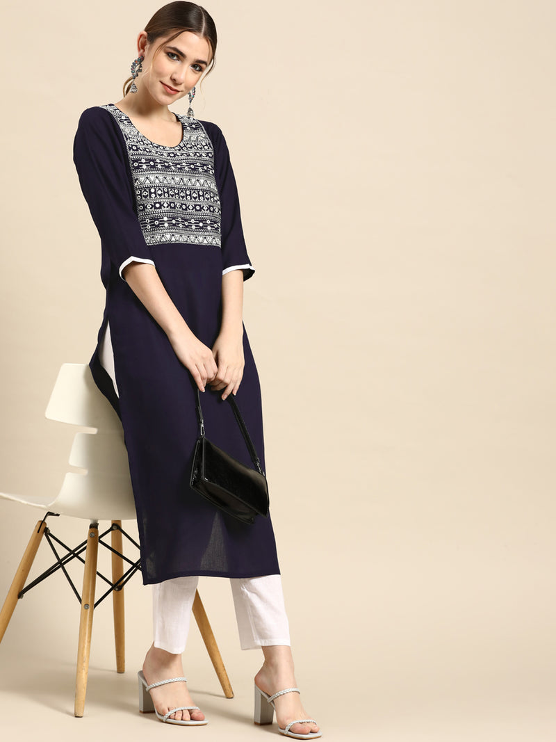 Blue Yoke Design Viscose Rayon Kurta