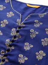 Blue Printed Rayon Kurta