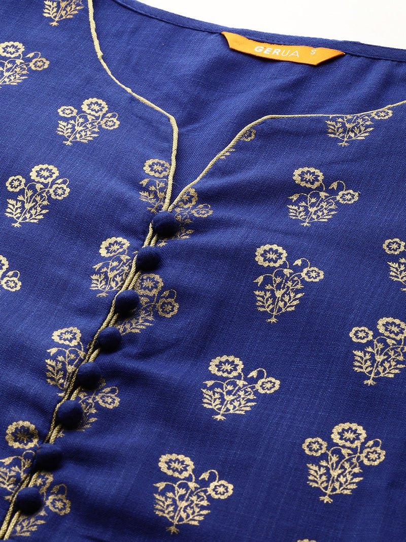 Blue Printed Rayon Kurta
