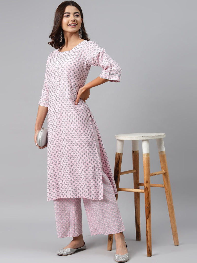 Pink Printed Cotton Kurta