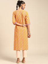 Yellow Printed Cotton Kurta