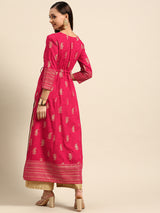 Pink Printed Rayon Kurta