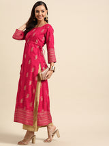 Pink Printed Rayon Kurta