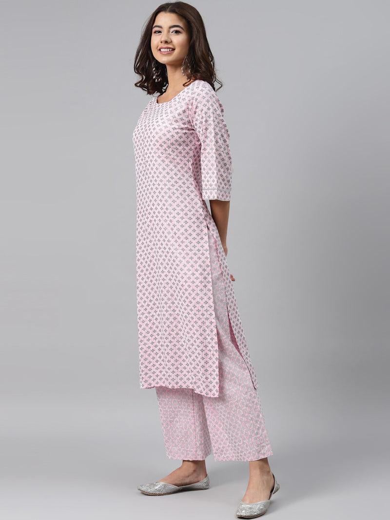 Pink Printed Cotton Kurta