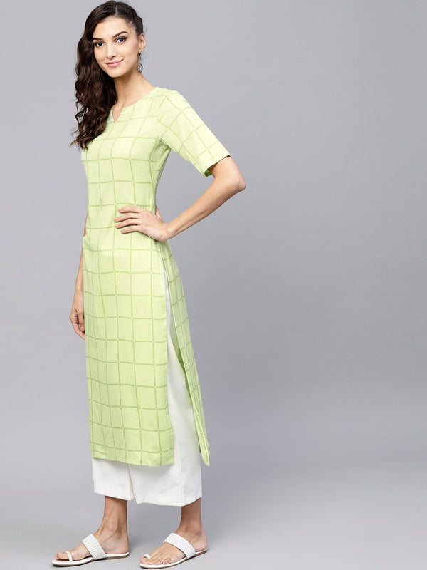 Green Checkered Rayon Kurta