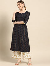 Navy Blue Printed Viscose Rayon Kurta