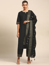 Green Yoke Design Silk Blend Suit Set