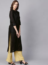 Black Solid Cotton Kurta