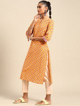 Yellow Printed Cotton Kurta
