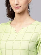 Green Checkered Rayon Kurta