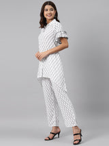 White Printed Rayon Kurta Set