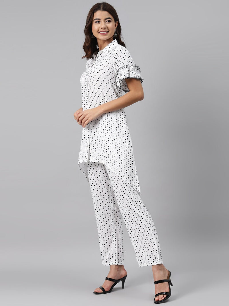 White Printed Rayon Kurta Set