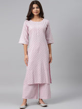 Pink Printed Cotton Kurta