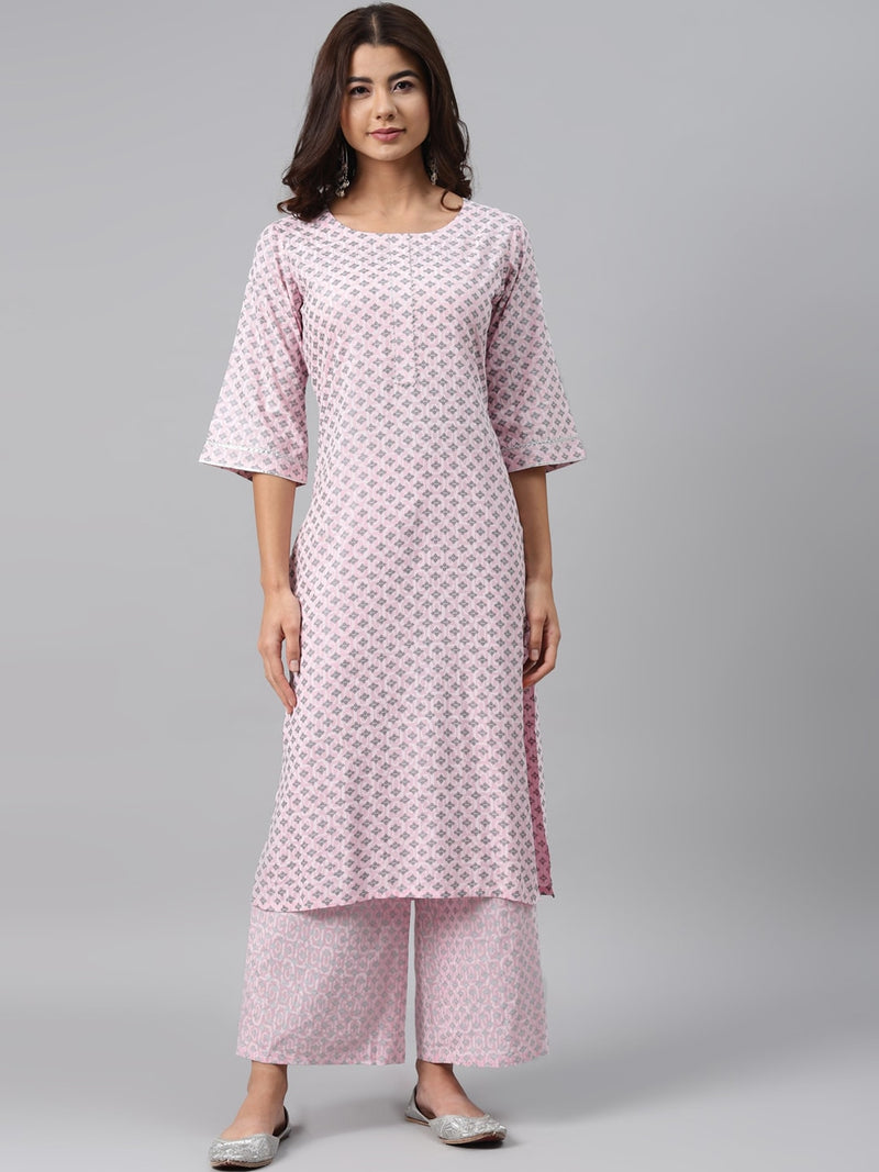 Pink Printed Cotton Kurta