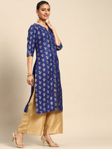 Blue Printed Rayon Kurta