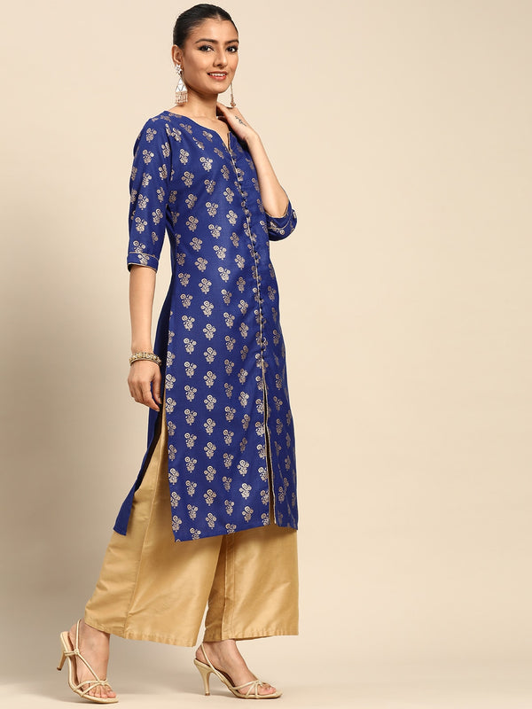 Blue Printed Rayon Kurta